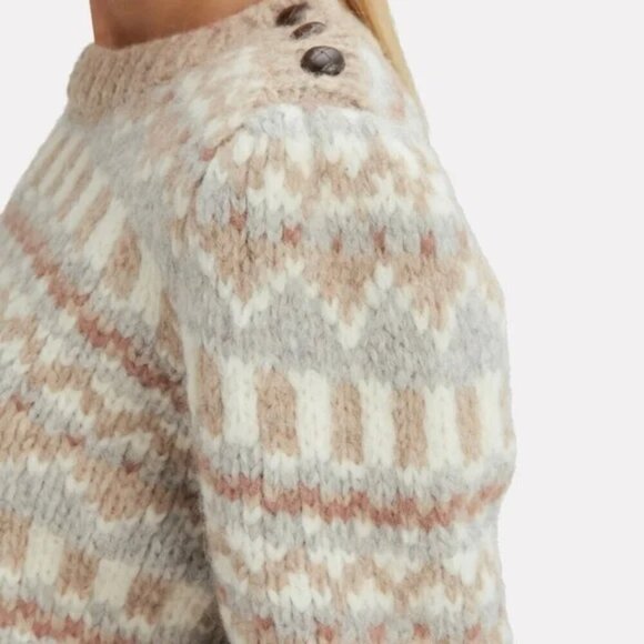 💕LOVESHACKFANCY💕 Cropped Fair Isle Sweater ~ Alpaca Wool Blend Tan Print Small - Picture 6 of 15